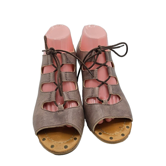 Latigo Shadow Purple Leather Open Toe Lace Up Wedge Sandals Womans Size 9M - Picture 1 of 6